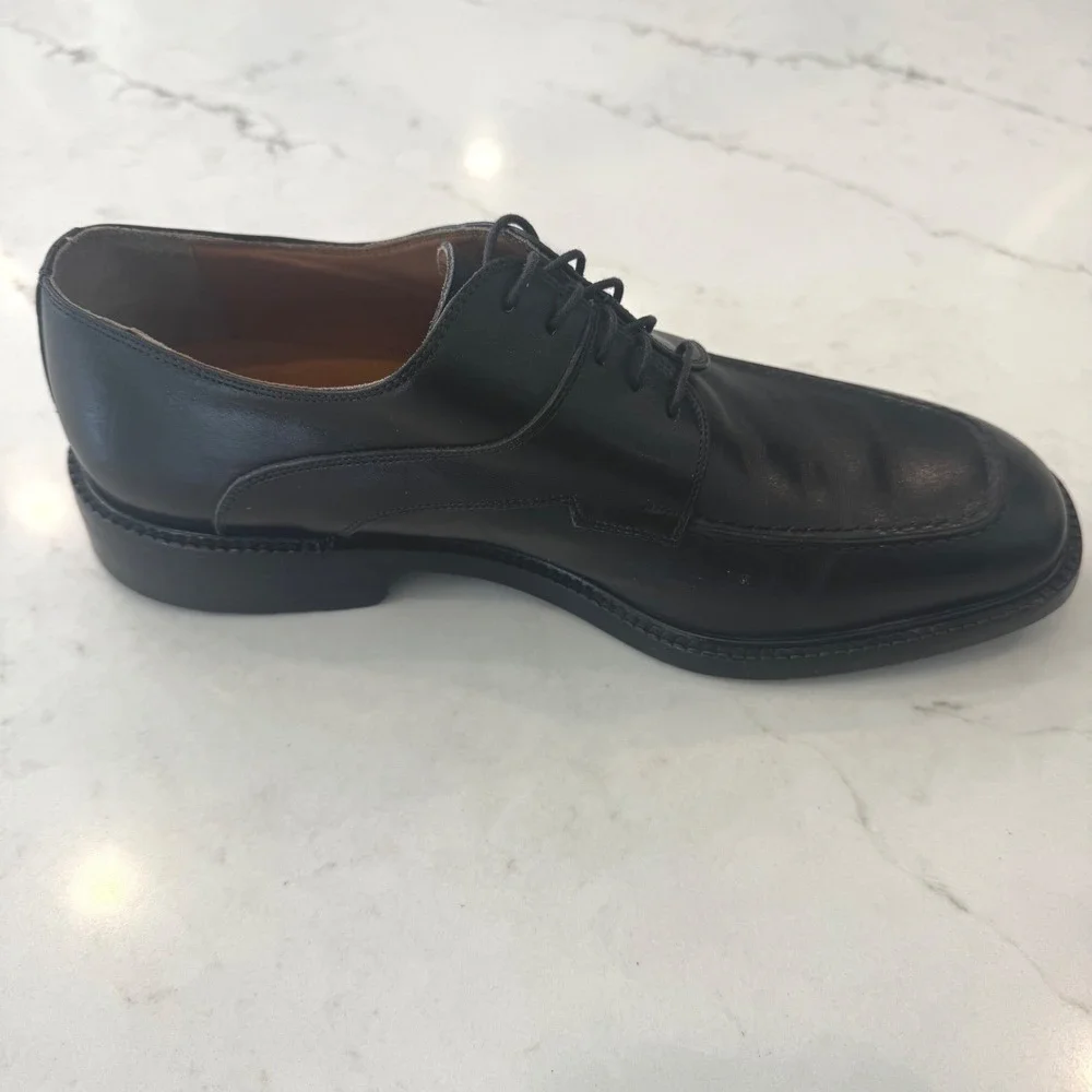 Florsheim Imperial Men 9.5D Black Leather Apron Toe Derby Dress Shoes Italy 9266
